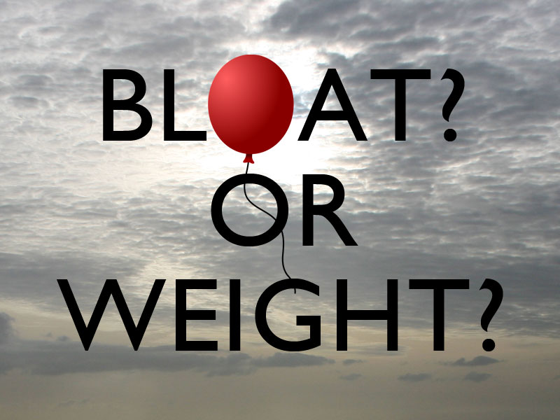 words saying bloating or weight gain with a balloon for the O in bloating to illustrate bloating