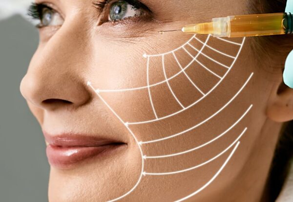 mature woman has the diagram for a facelift using prp