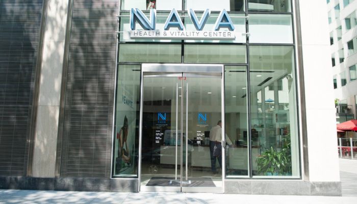 Street view image of the exterior of the Nava Health integrative medicine center in downtwon Bethesda, Maryland