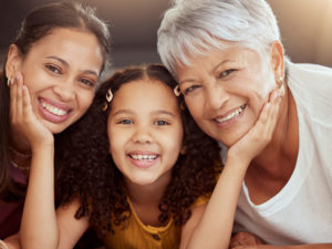 child, mother, and grandmother to illustrate the benefits of reverse aging
