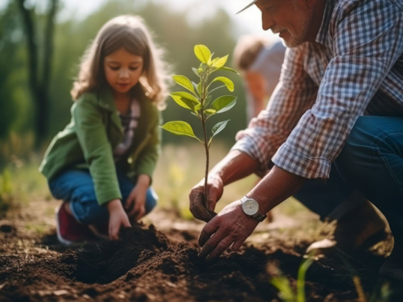 child and older person planting a tree together to illustrate reverse aging