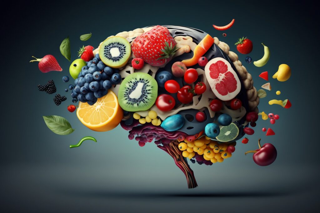 Creative Brain Made of Various Fruits, Healthy Eating Concept