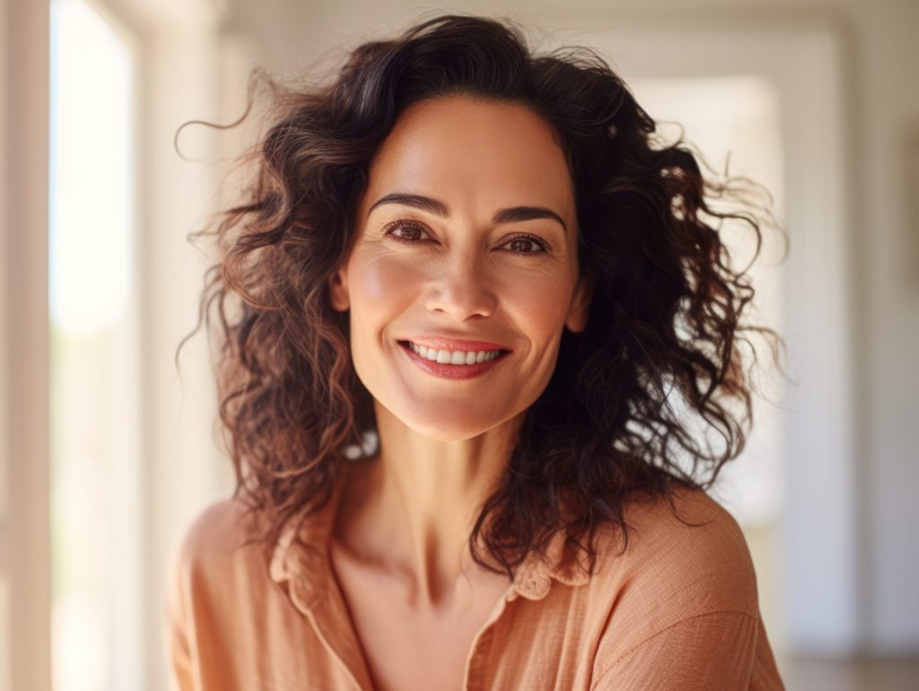 Beautiful middle-aged women smile with good hair.