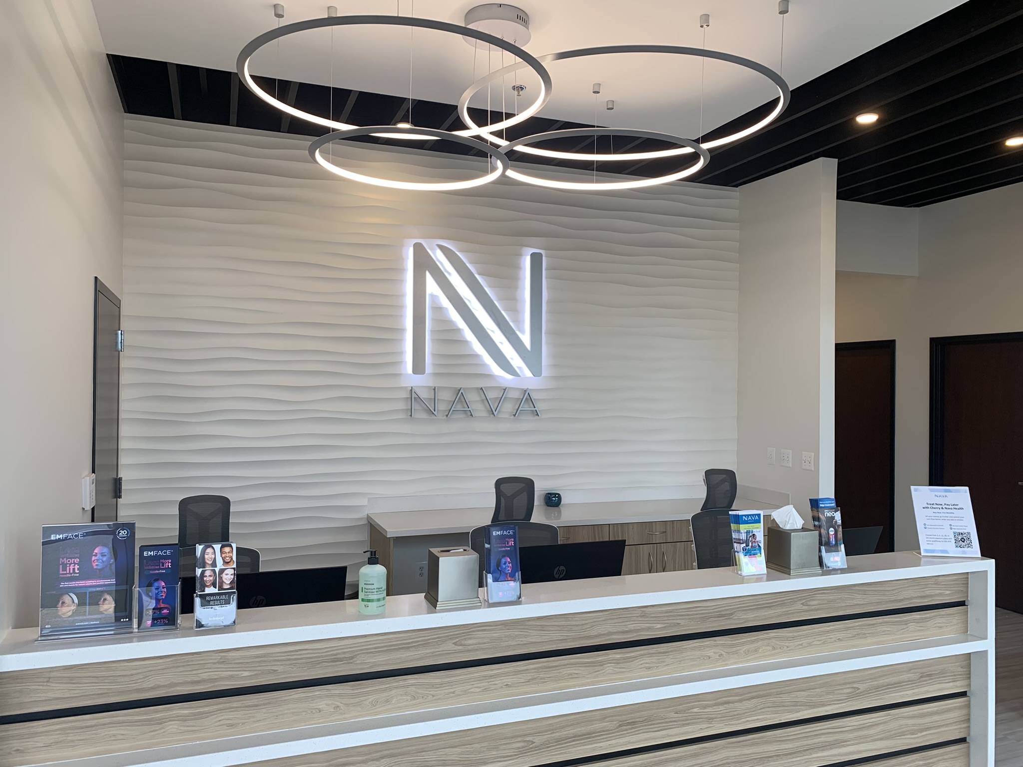 Interior front desk of the Nava Health clinic in Ashburn Virginia